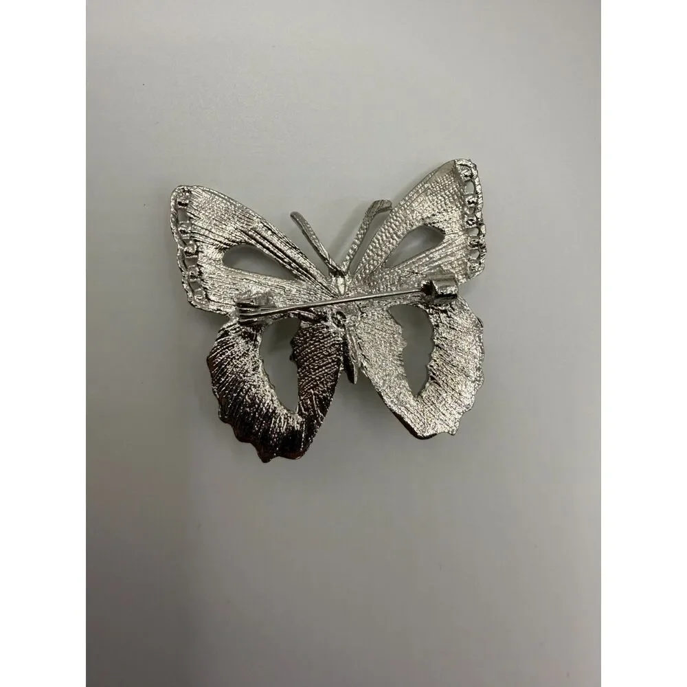 Vintage Rhinestone & Faux Pearl Butterfly Brooch